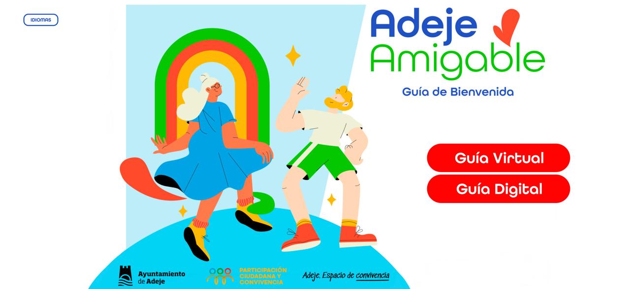 Portada de Adeje Amigable, guía de bienvenida del Ayuntamiento de Adeje, con acceso a la Guía Virtual y la Guía Digital
